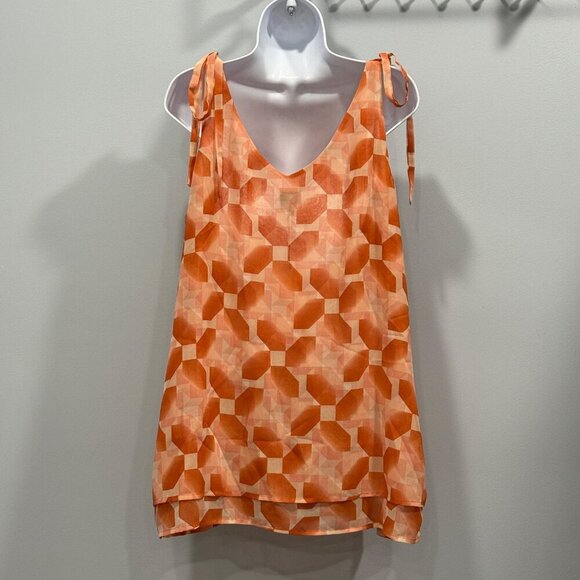 CAbi Pinwheel Lined Layered Tie Shoulder Tank Top Orange Office Womens L NEW - Picture 5 of 9